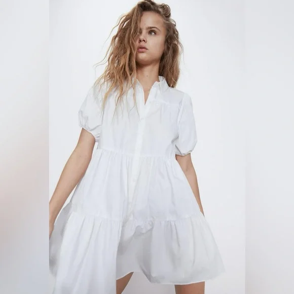 Zara | Dresses | Zara Zara Flounce Mini Dress In White